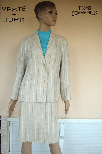 Tailleur jupe beige - tailleur, +