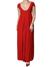 Dondup Robe Rouge Acetat Manches Courtes Plongeant Encolure Maxi IT42/US8/M