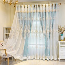 1 Panneau Black-Out Rideau 3D Fleur Double Couche Fenêtre Tulle Tour de Lit