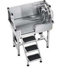 Baignoire de Chien Animaux Compagnie Acier Inox 87 cm avec Escalier Gauche