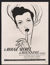  pub papier 1949 cosmétique rouge a lèvres Bienaimé dessin femme dos AIr France