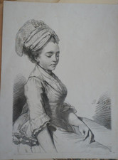 WILLE (1748-1821) BELLE LITHO XIX° PORTRAIT FEMME COSTUME MODE MARIE ANTOINETTE