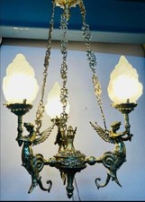 Ancienne lampe lustre suspension plafonnier sirène laiton déco mission & artisan