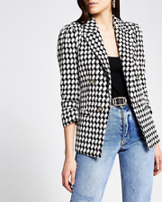 XR River Island Blanc Droite Carreaux Manches Ballons Veste Blazer Court 10 6 38
