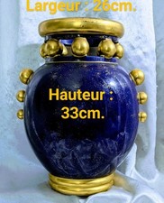 Vase En Porcelaine 33cm Signé J.Pinon à Tours Bleu Nuit et Or, 1925 ArtDéco.