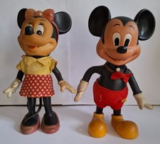 Mickey Minnie 2 figurines plastique tissus anciennes Walt Disney Production Hong