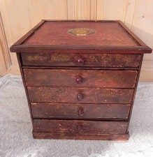 Ancien meuble tiroirs mercerie publicité Fil au Louis D'or W F métier couture