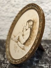 Tableau ancien signé peinture ancienne dessin enfant aux raisins cadre doré déco
