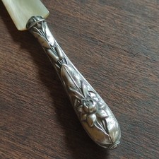 Coupe-papier Argent ART NOUVEAU  FLEUR nénuphar joncs et Nacre