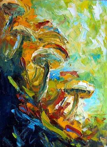 Sunlit forest mushrooms - mushrooms, oil