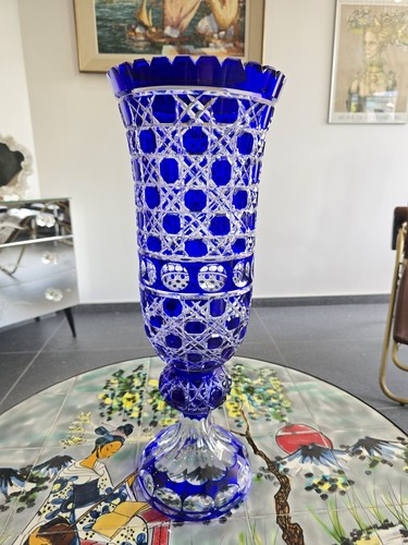 Vase cristal taillé - cristal, bleu