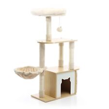Fudajo Arbre à chat Bois Beige 106cm Griffoir Maison Animal domestique Jeux