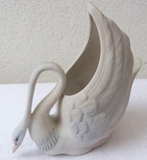 VASE PIQUE-FLEURS CYGNE BISCUIT 2 ouvertures barbotine