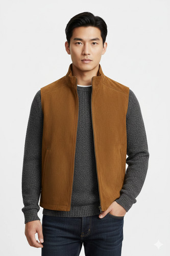 Veste gilet cuir marron - en,