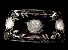 Plat à Gâteau Rectangulaire en Verre Transparent Décor aux Roses