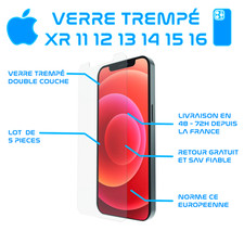 LOT 5 PIÈCES VERRE / VITRE TREMPÉ PROTECTION POUR iPHONE XR 11 12 13 14 15 16