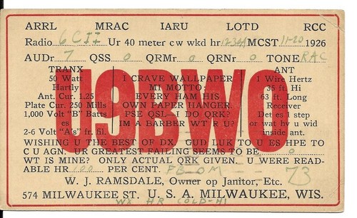 Qsl 1926 milwaukee - qsl, wisconsin
