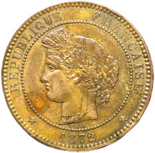 #2106 - RARE - 10 centimes 1872 A Paris Cérès TTB+ - FACTURE