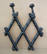 Ancien PORTE MANTEAUX CHAPEAUX accordéon BOIS noir 5 PATÈRES coat rack wood