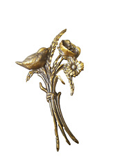 Grosse Broche en bronze doré au décor d'oiseau fleur pour rideau ou paravent