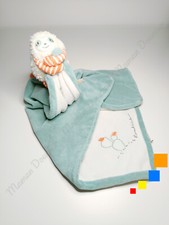 Doudou Plat/Couverture Sacha Et Moris Paresseux Blanc Vert Orange Rayé - Noukies