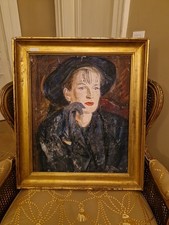 Peinture Ancienne Huile Sur Toile Encadrée Portrait De Femme