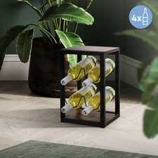Casier à vin 4 bouteilles rangement porte-bouteille noir/aspect bois MDF/métal
