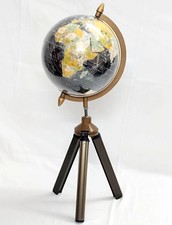 Globe du monde vintage décoratif de 8 pouces avec support trépied en bois cad...