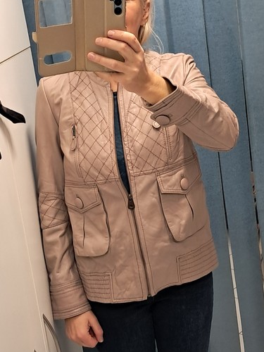 Veste cuir véritable - cuir, beige