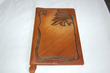 ANCIEN COUVRE LIVRE EN CUIR VÉRITABLE CUIR LISEUSE SIGNÉE ART NOUVEAU