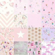 Enfants Rose Lilas Papier Filles Chambre Maternelle Pois Stars Licorne Sirène +