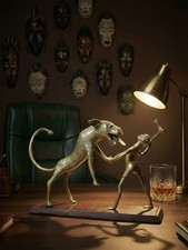 Bronze du Dahomey, Bénin Afrique, vintage/ancien XXe "Le chasseur et la bête"