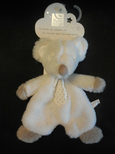 Doudou plat souris - souris, blanche