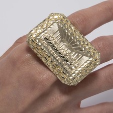 10K or Jaune Coupe Diamant Cène Deux Doigts Pépite Taille Bague 11