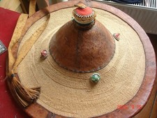 DOGON MALI  Grand Chapeau de Berger Authentique , tressé et cuir