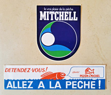 Lot 2 autocollants publicitaire sticker pêche MITCHELL poisson canne moulinet