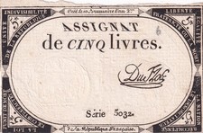 5 Livres - 10 Brumaire An II (31.10.1793) - Sign. Du Flog- Série 5032