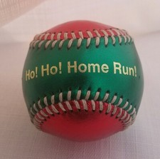 Baseball Bergino "Ho! Ho! Home Run!" Red & Green Leather White Threads Christmas