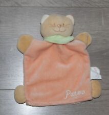 DOUDOU MARIONNETTE CHAT PATOU  ORANGE SAUMON BANDANA VERT BENGY ETAT  NEUF