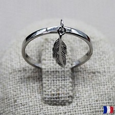 Bague plume argent 925 rhodié | anneau femme argent massif élégant