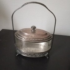 Ancien Seau à biscuits  en verre taillé et métal avec son couvercle