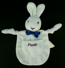 *. DOUDOU PLAT ARRONDI PICOT LAPIN BLEU POCHE NOEUD PAPILLON EXTRA DOUX NEUF*