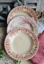 3 ANCIENNES ASSIETTES CREUSES TERRE DE FER  ROSE