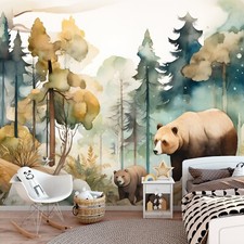 Murale Peinte D'Animaux Photo Papier Peint Enfant Bébé Chambre 3,12x2,19m Ours