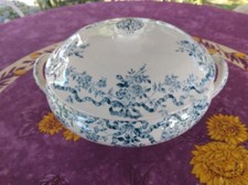 Soupière ou Légumier ancien Faïence de Longwy Modèle Manon Déco Floral Bleu 25cm
