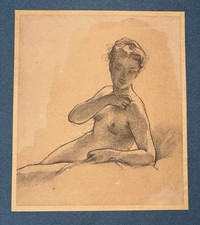 Dessin Ancien Fusain Pierre Noire Rehaut De Blanc Étude Buste Femme Nue XIXEME