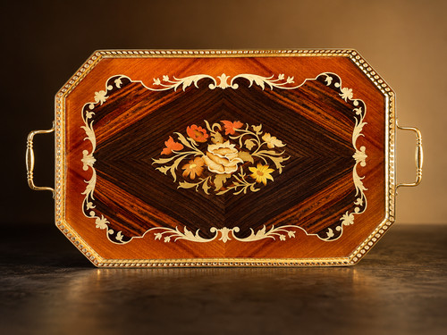 Plateau vintage marqueterie