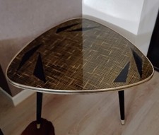 Ancien Guéridon Table d'appoint Tripode Motifs Géométriques Années 50