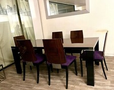 Salle à manger en bois massif plaqué ebene de Macassar laqué + 6 chaises assorti