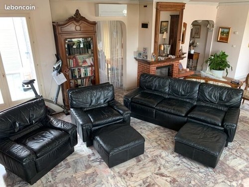Salon italien noir cuir - salon, en